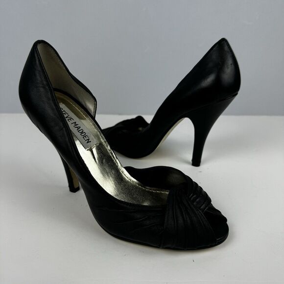 Steve Madden Black Leather Pumps Knot Detail Size 6M Elegant Heels Women Y2K - Picture 1 of 13